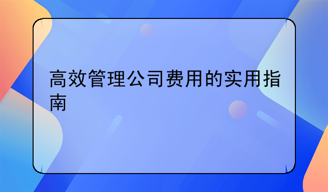 高效管理公司费用的实用指南