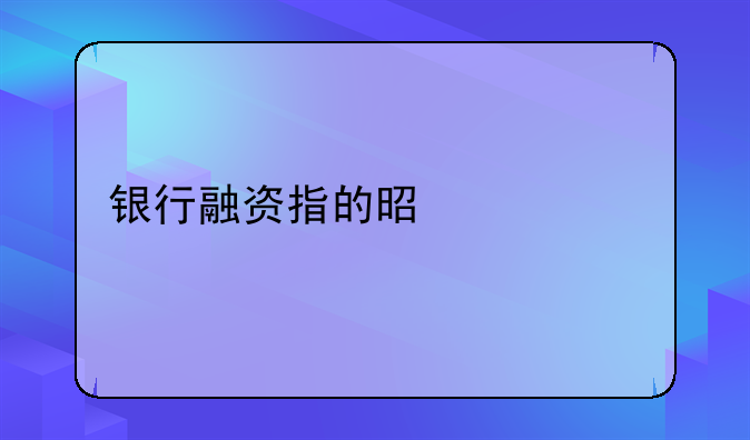 银行融资指的是什么