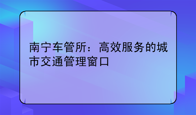 南宁车管所：高效服务的城市交通管理窗口