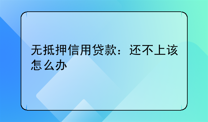 无抵押信用贷款：还不上该怎么办