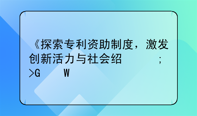 《探索专利资助制度，激发创新活力与社会经济发展》
