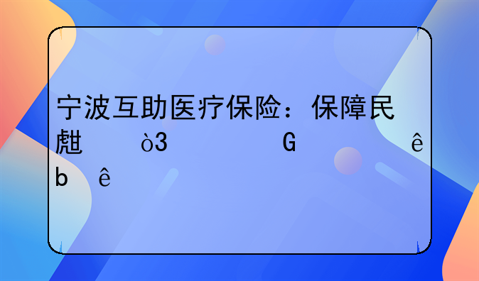 宁波互助医疗保险：保障民生，共筑健康防线