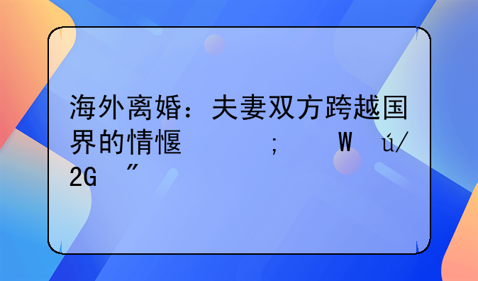 海外离婚：夫妻双方跨越国界的情感与法律挑战