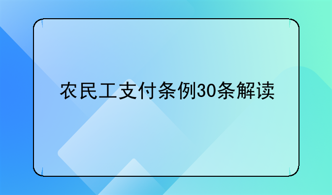 农民工支付条例30条解读